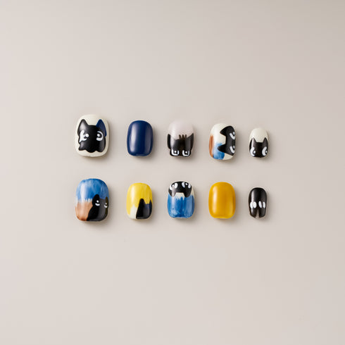 Midnight Kitty Peekaboo Nails – Short, Square
