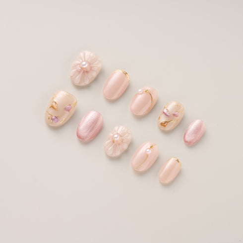 Blush Petal Elegance – Short, Oval
