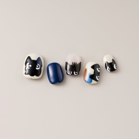 Midnight Kitty Peekaboo Nails – Short, Square