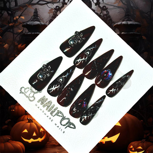 Midnight Crimson-Halloween, Long,Stiletto, Black, Red