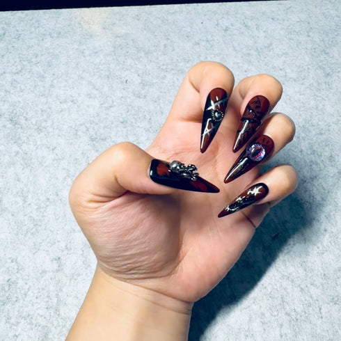 Midnight Crimson-Halloween, Long,Stiletto, Black, Red