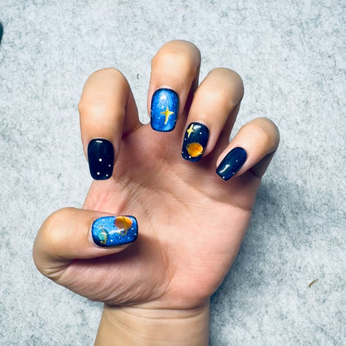 Galactic Dreams: Planet Chrome - Short, Square, Blue, Planet, Chrome