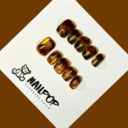 Golden Ember: Earthy Marble - Short, Square, Brown, Multi-Color