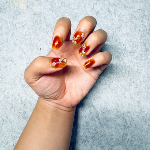 Golden Maple - Autumn, Short, Square, Orange, Floral