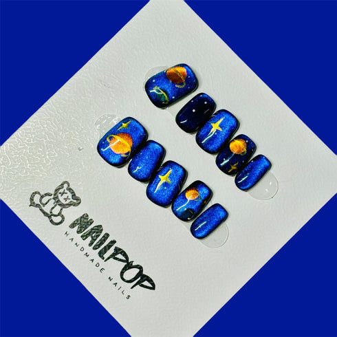 Galactic Dreams: Planet Chrome - Short, Square, Blue, Planet, Chrome