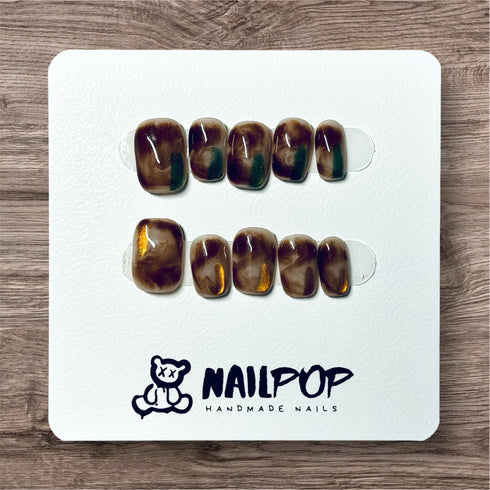 Golden Ember: Earthy Marble - Short, Square, Brown, Multi-Color