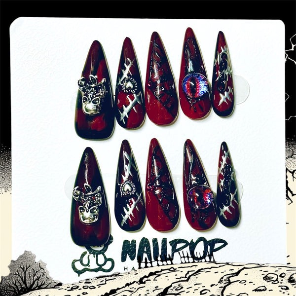 Midnight Crimson-Halloween, Long,Stiletto, Black, Red