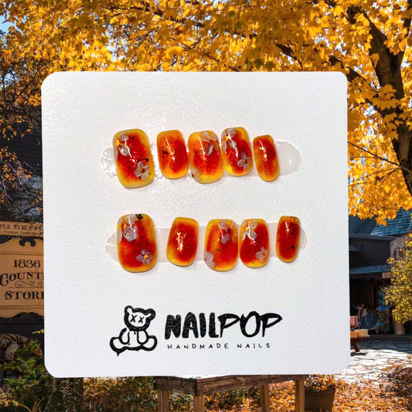 Golden Maple - Autumn, Short, Square, Orange, Floral