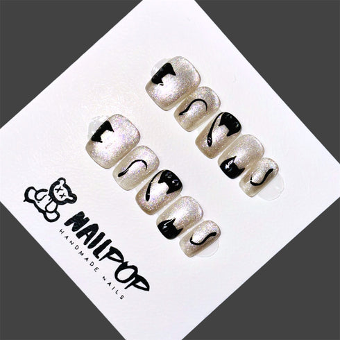 Mystic Cat Glitter Nail Set - Halloween, Short, Square, Cat, Glitter, Animal
