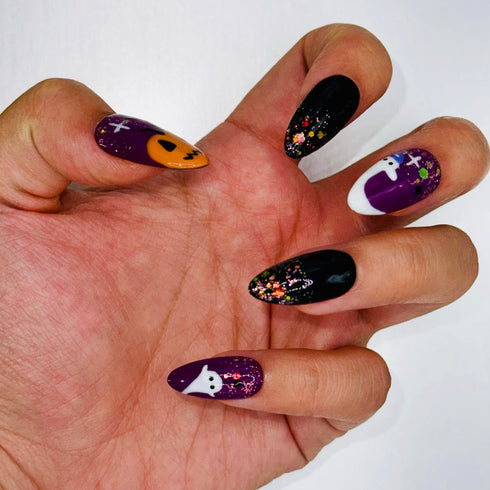 Haunted Nigh - Halloween, Medium, Almond, Purple, Black