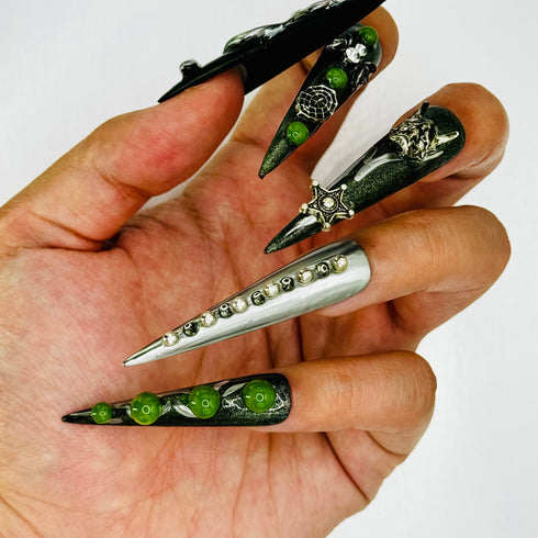 Enchanted Shadows - Halloween, Long, Stiletto, Black, Green, White