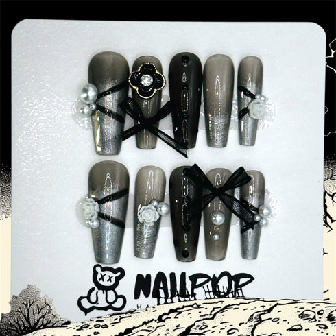 Gothic Elegance - Halloween, Long, Ballerina, Black, Silver, Floral