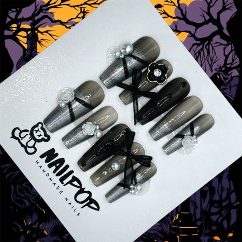 Gothic Elegance - Halloween, Long, Ballerina, Black, Silver, Floral