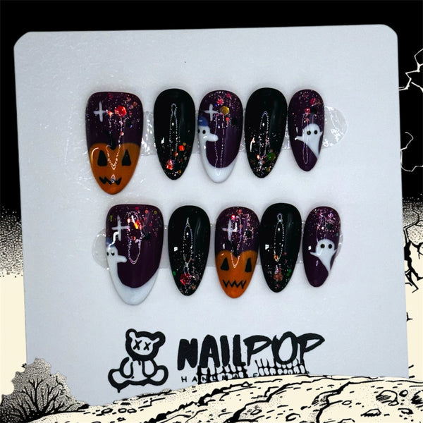 Haunted Nigh - Halloween, Medium, Almond, Purple, Black