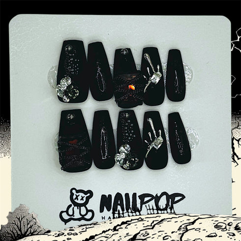 Nocturnal Glam - Halloween,Long, Ballerina, Black, Red, Silver