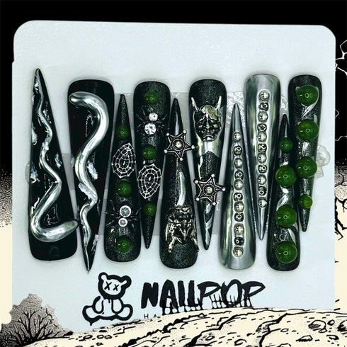 Enchanted Shadows - Halloween, Long, Stiletto, Black, Green, White