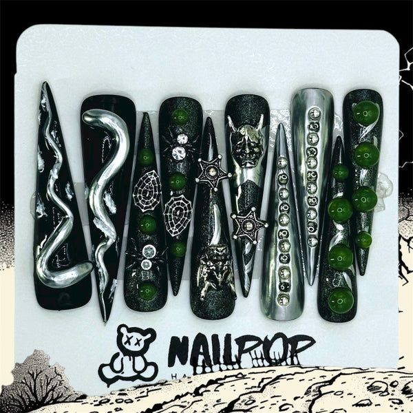 Enchanted Shadows - Halloween, Long, Stiletto, Black, Green, White