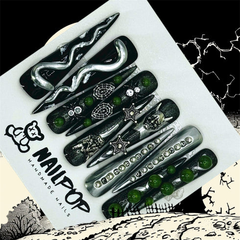 Enchanted Shadows - Halloween, Long, Stiletto, Black, Green, White