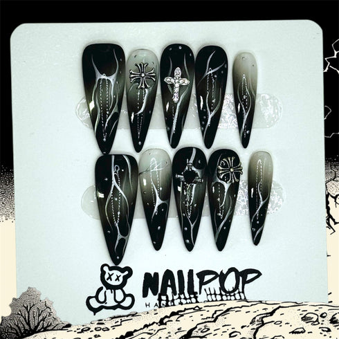 Midnight Cross - Halloween, Long, Stiletto, Black, White