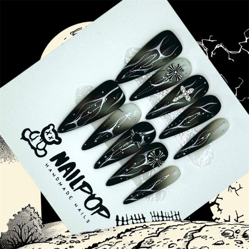 Midnight Cross - Halloween, Long, Stiletto, Black, White