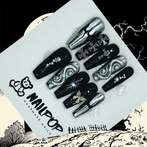 Celestial Noir - Halloween, Long, Ballerina, Black, Silver