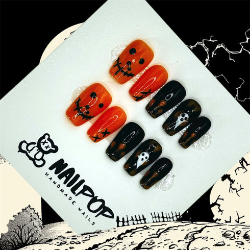 Spooky Smiles - Halloween, Medium, Ballerina, Orange, Black