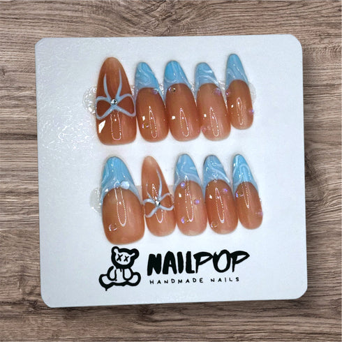 Frosted Bows - Medium, Almond, Blue