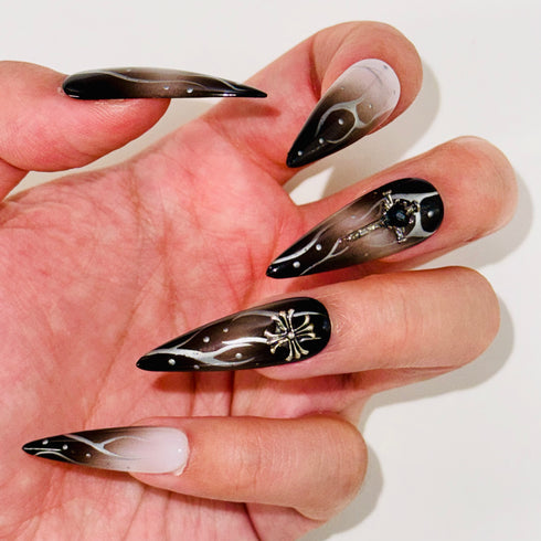 Mystic Midnight Flames - Long, Stiletto, Black