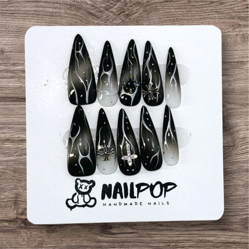 Mystic Midnight Flames - Long, Stiletto, Black