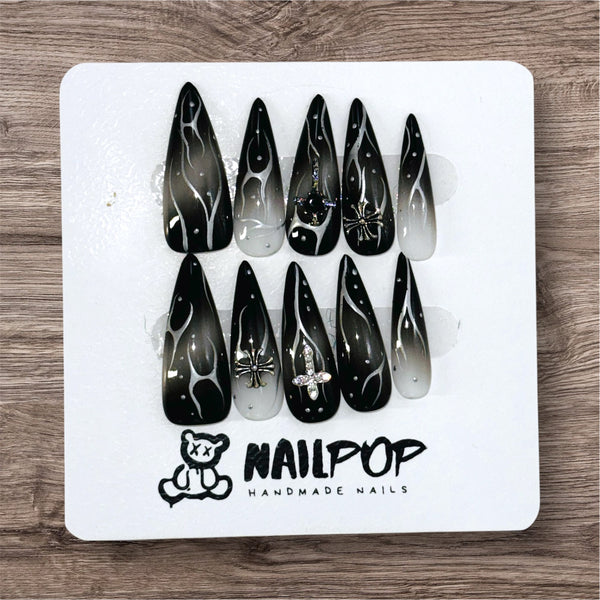 Mystic Midnight Flames - Long, Stiletto, Black