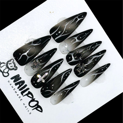 Mystic Midnight Flames - Long, Stiletto, Black