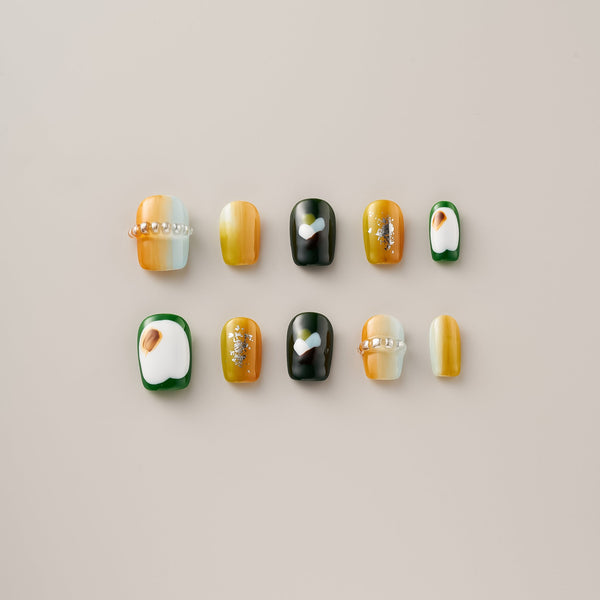 Amber Forest Green Silver Foil - Short, Square
