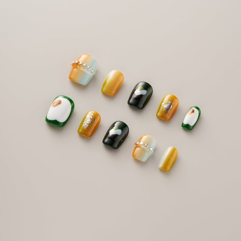 Amber Forest Green Silver Foil - Short, Square