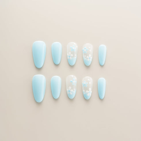 Baby Blue Daisy Dream - Long, Almond