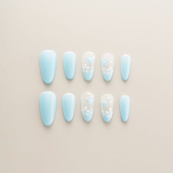 Baby Blue Daisy Dream - Long, Almond