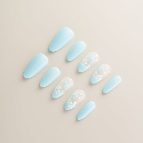 Baby Blue Daisy Dream - Long, Almond