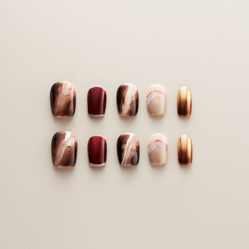 Chocolate Marble Burgundy Gold - Short, Square