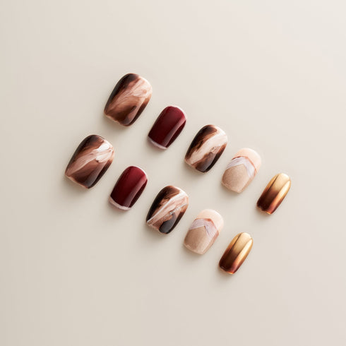 Chocolate Marble Burgundy Gold - Short, Square