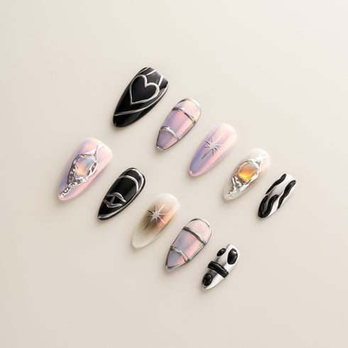 Cosmic Noir Aurora Heart - Long, Almond