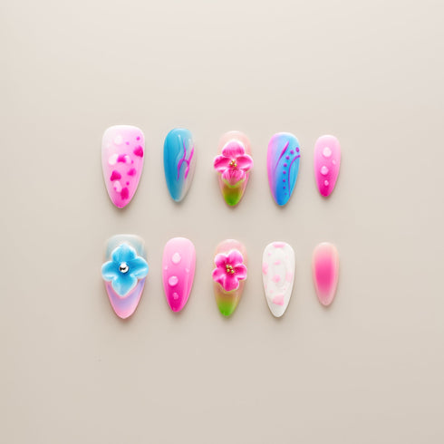 Cotton Candy Pink Blue Bloom - Long, Almond