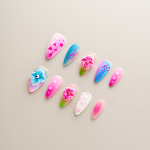 Cotton Candy Pink Blue Bloom - Long, Almond