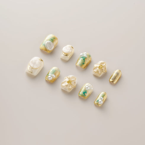 Golden Jade Flower Pearl Luxe - Short, Square