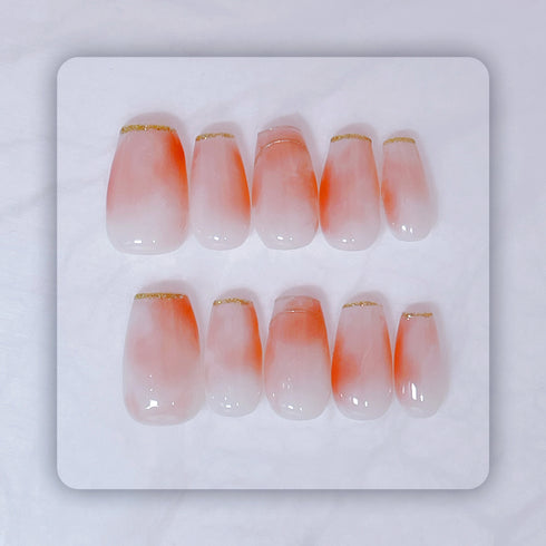 Subtle Pink Grace - Hand Painted Press On Nails Glue On, False Gel Press-on, 3D Acrylic Nail Cute Gift for Her, Mid Ballerina