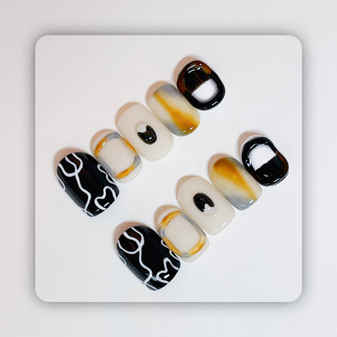 Last Light Leisure - Hand Painted Press On Nails Glue On, False Gel Press-on, 3D Acrylic Nail Cute Gift for Her, Short Square