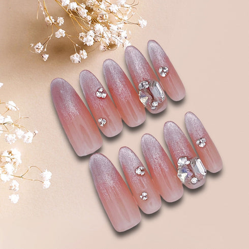 Glimmering Opal - Hand Painted Press On Nails Glue On, False Gel Press-on, 3D Acrylic Nail Cute Gift for Her, Stiletto