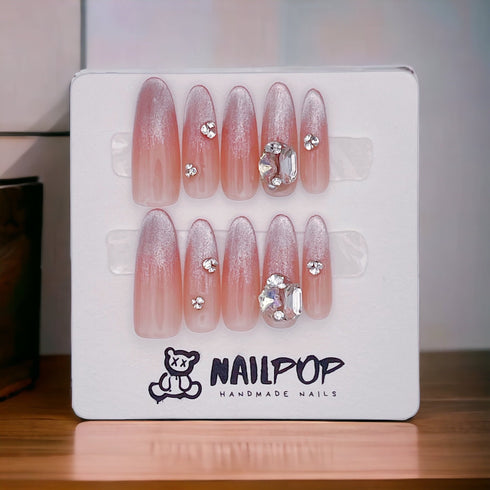 Glimmering Opal - Hand Painted Press On Nails Glue On, False Gel Press-on, 3D Acrylic Nail Cute Gift for Her, Stiletto