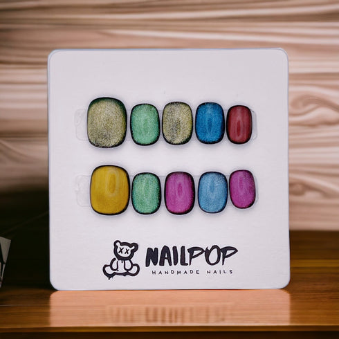 Colorful Chaos - Hand Painted Press On Nails Glue On, False Gel Press-on, 3D Acrylic Nail Cute Gift for Her,Square