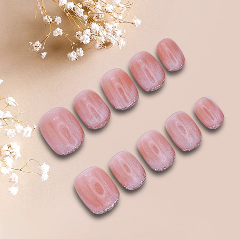 Sparkling Elegance - Hand Painted Press On Nails Glue On, False Gel Press-on, 3D Acrylic Nail Cute Gift for Her, Square