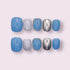 Azure Aurora - Hand Painted Press On Nails Glue On, False Gel Press-on, 3D Acrylic Nail Cute Gift for Her, Short Round