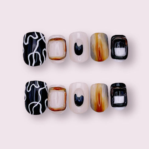 Last Light Leisure - Hand Painted Press On Nails Glue On, False Gel Press-on, 3D Acrylic Nail Cute Gift for Her, Short Square